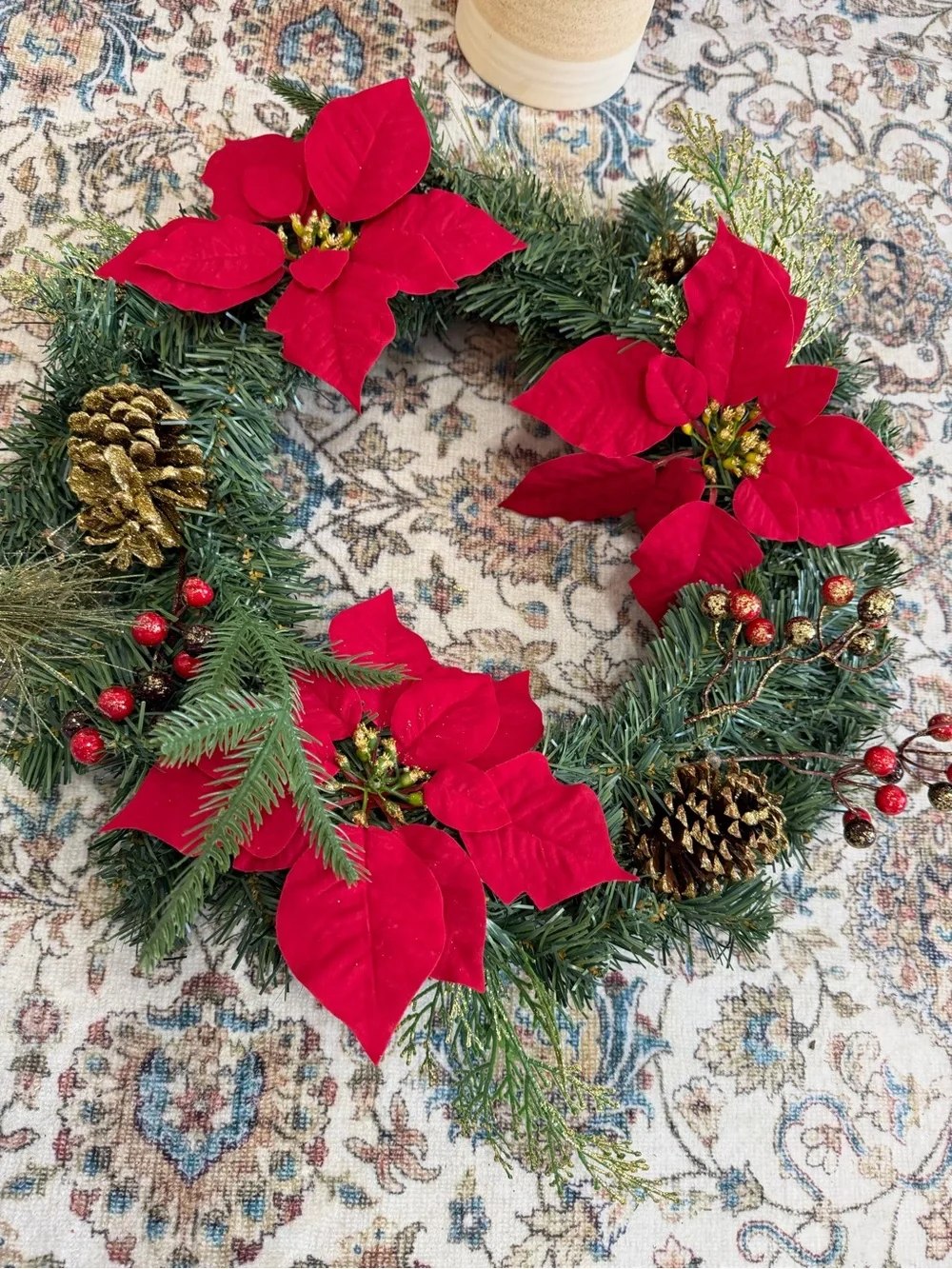 New Christmas Wreath Festive Red Poinsettia Holiday Wreath by old time pottery